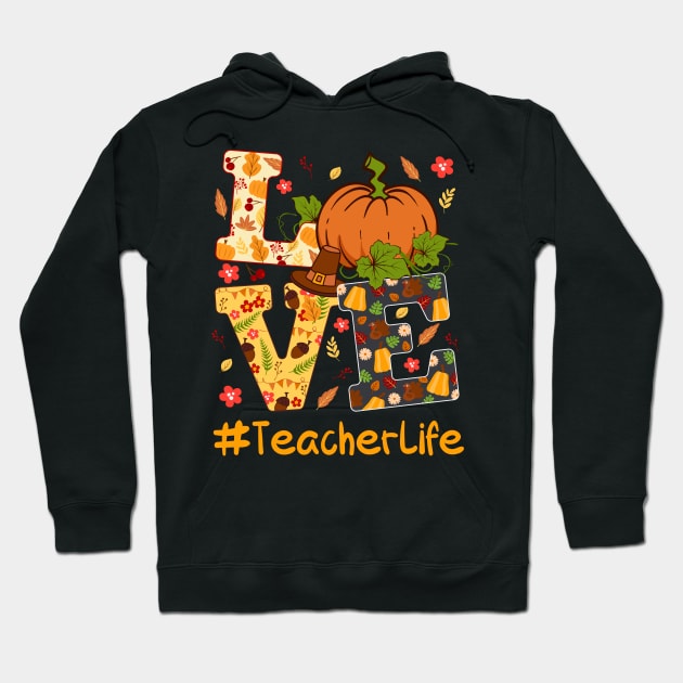 Thankful Teacher Retro Groovy Thanksgiving Fall Women Men Hoodie by KRMOSH